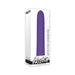 Purple slim rechargeable vibrator in white packaging with black decorative text and 7 function label.