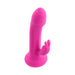 Pink silicone vibrating rabbit with suction cup base and dual motors, designed for versatile stimulation.