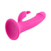Pink silicone vibrating rabbit with suction cup base and dual motors for versatile stimulation.