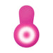Top view of the pink Evolved Sugar Bunny Silicone Vibrator showing its rounded control base and curved shaft.