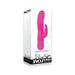 Packaging box of the Evolved Sugar Bunny Silicone vibrator in bright pink with dual stimulation design.