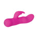 Bright pink silicone rabbit vibrator with curved shaft and flexible ears for targeted stimulation.