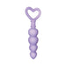 Purple silicone anal beads with four graduated heart-shaped beads and a heart-shaped handle.