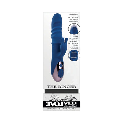 Evolved The Ringer Rechargeable Thrusting Silicone Rabbit Vibrator Blue - SexToy.com