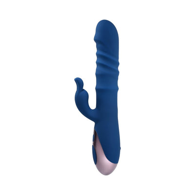 Evolved The Ringer Rechargeable Thrusting Silicone Rabbit Vibrator Blue - SexToy.com