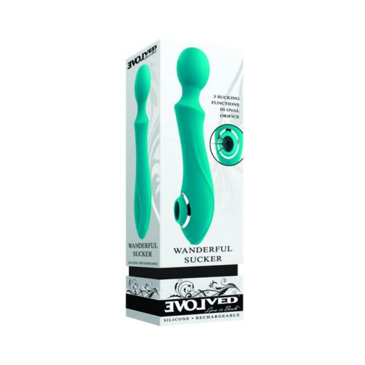 Evolved Wanderful Sucker Rechargeable Wand With Suction Silicone Teal - SexToy.com