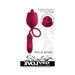 Red silicone dual-action pleasure toy with a rose-shaped vibrating tip and textured thrusting bullet, rechargeable and waterproof.