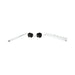 Silver aluminum adjustable spreader bar with black padded cuffs and metal hardware on white background.