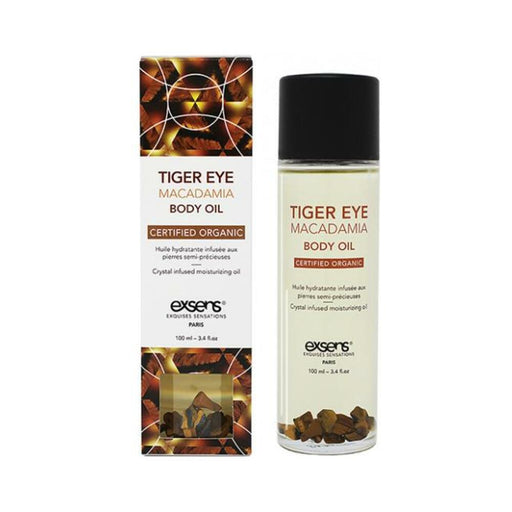 Exsens Organic Body Oil W/stones - Tiger Eye Macadamia 100 Ml - SexToy.com