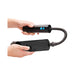Hands holding a clear rechargeable automatic vacuum pump with flexible hose and control buttons.