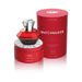 Red diamond-shaped perfume bottle with clear faceted cap in red round box packaging labeled Matchmaker Pheromone Parfum.