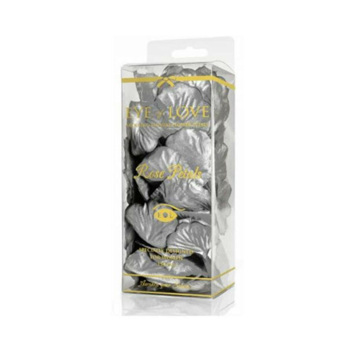 Clear package of Eye of Love silver synthetic rose petals for romantic decoration and ambiance enhancement.