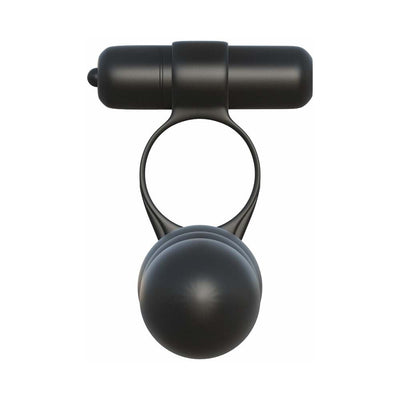 Black posable double penetrator with vibrating cock ring and flexible silicone stimulator.