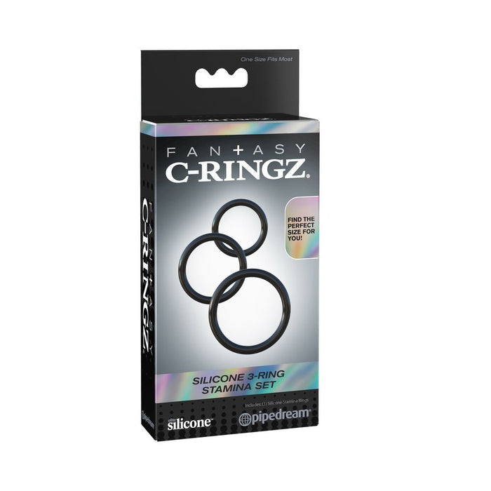 Fantasy C-Ringz Silicone 3 Ring Stamina Set Black | SexToy.com