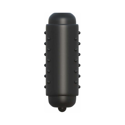 Black vibrating bullet with textured nodules for enhanced stimulation and discreet pleasure.