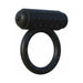Black vibrating cock ring with textured surface and flexible stretchy band for enhanced endurance and stimulation.