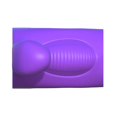 Purple silicone couples cage with textured interior and rounded tip, designed for dual stimulation and enhanced pleasure.