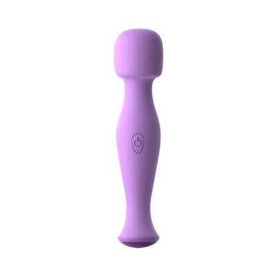 Purple compact silicone body massager with ergonomic handle and single power button.