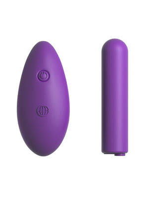 Purple wireless remote control and bullet vibrator for intimate pleasure accessories.