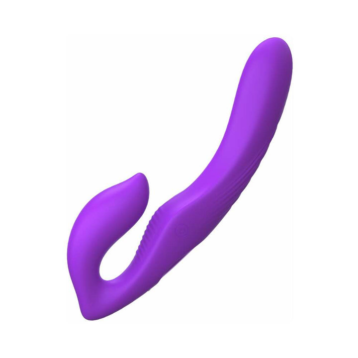 Purple strapless dual-motor silicone strap-on designed for versatile intimate pleasure and G-spot stimulation.