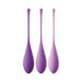Set of three purple silicone kegel trainers in graduated sizes for pelvic floor strengthening and intimate wellness.