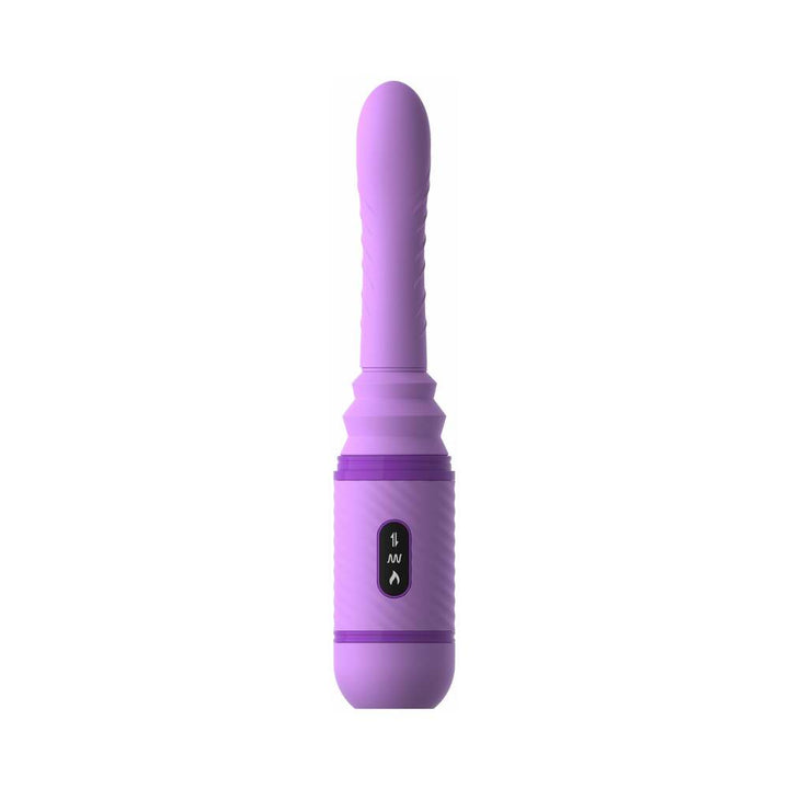 Purple silicone Love Thrust-Her vibrator with textured shaft and control buttons on the handle.