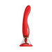 Red curved luxury personal massager with 24K gold accents and a clear suction base.
