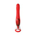 Red luxury personal massager with gold accents and clear suction tip, featuring control buttons on the handle.