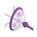 Purple and clear pleasure pump with ergonomic handle and suction cup designed for intimate use.
