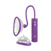 Purple rechargeable pleasure pump kit with two clear domes and flexible tubing for adjustable suction.