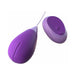 Purple silicone remote-controlled kegel exerciser with matching oval remote on white background.
