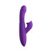 Purple silicone vibrator with textured shaft and clitoral stimulator featuring soft nubs and ergonomic design.