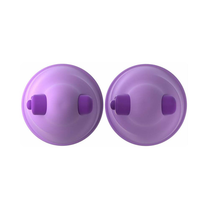 Pair of purple silicone vibrating nipple suckers designed for gentle suction and stimulation.