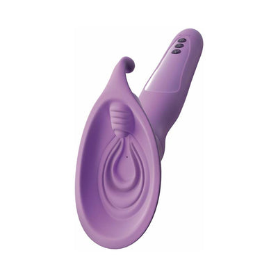 Purple silicone vibrating roto suction device with ergonomic handle and control buttons for personalized pleasure.