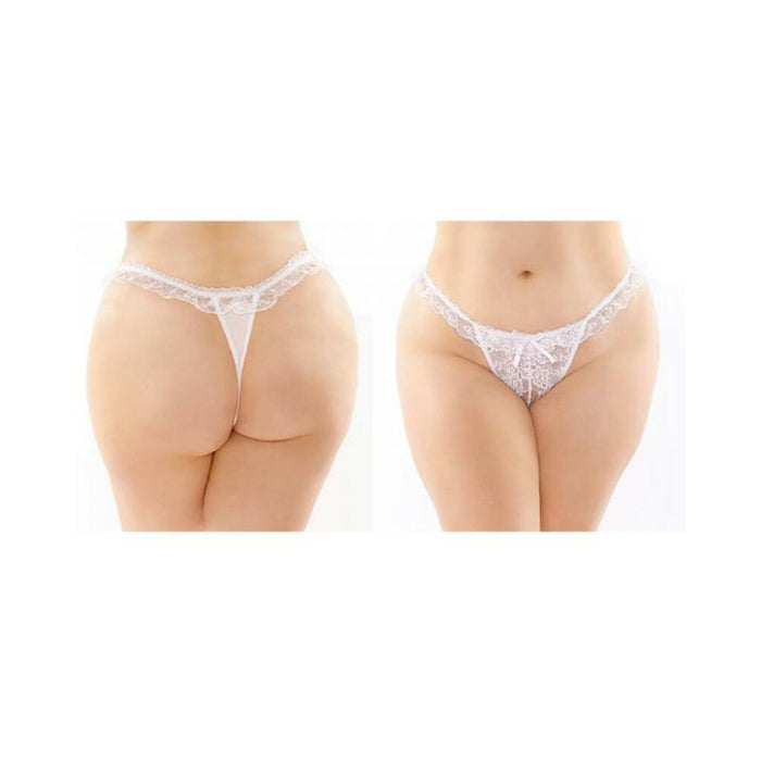 Fantasy Lingerie Bottoms Up Flora Ruffled Lace Crotchless Pearl Thong | SexToy.com