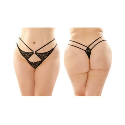 Fantasy Lingerie Bottoms Up Jasmine Strappy Lace Thong With Front Keyhole Cutout | SexToy.com