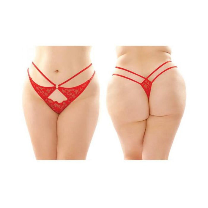 Fantasy Lingerie Bottoms Up Jasmine Strappy Lace Thong With Front Keyhole Cutout | SexToy.com