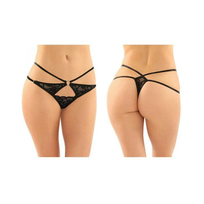 Fantasy Lingerie Bottoms Up Jasmine Strappy Lace Thong With Front Keyhole Cutout | SexToy.com