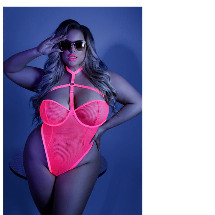 Fantasy Lingerie Glow All Nighter Harnessed Mesh Bodysuit - SexToy.com