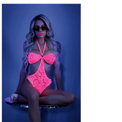 Fantasy Lingerie Glow Impress Me Lace Bodysuit With Open-Cage Back - SexToy.com
