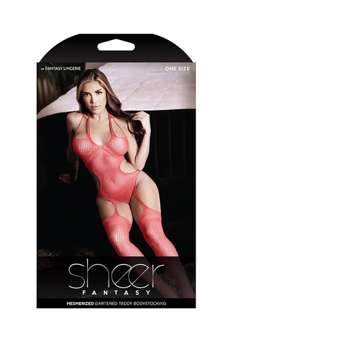 Fantasy Lingerie Sheer Mesmerized Halter Teddy Bodystocking with Attached Stockings - SexToy.com