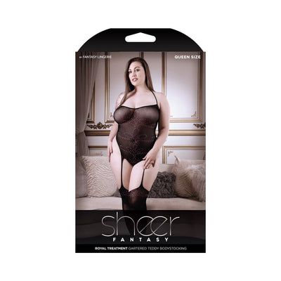 Fantasy Lingerie Sheer Royal Treatment Gartered Rhinestone Detail Teddy Bodystocking - SexToy.com