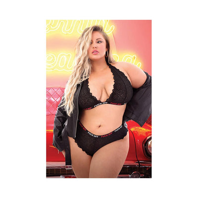 Fantasy Lingerie Vibes Fuck Off Halter Bralette and Cheeky Panty Set | SexToy.com