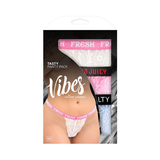 Fantasy Lingerie Vibes Tasty Vibes Pack 3-piece Lace Thong Panty Set Blue/pink/white O/s - SexToy.com