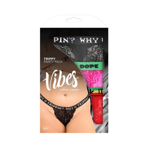 Fantasy Lingerie Vibes Trippy Vibes Pack 3-piece Lace Thong Panty Set Black/red/pink Queen Size - SexToy.com
