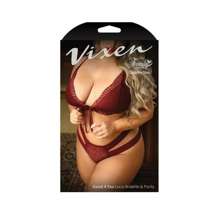 Fantasy Lingerie Vixen Good 4 You Lace Triangle Bralette & Matching Panty With Double-Strap Waistband | SexToy.com