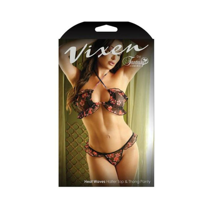 Fantasy Lingerie Vixen Heat Waves Floral Print Ruffled Bralette & Matching Thong Panty | SexToy.com