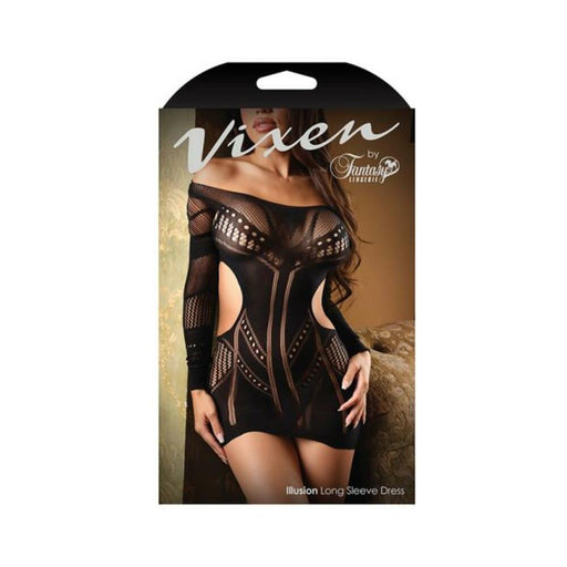 Fantasy Lingerie Vixen Illusion Longsleeve Seamless Dress Black O/s - SexToy.com