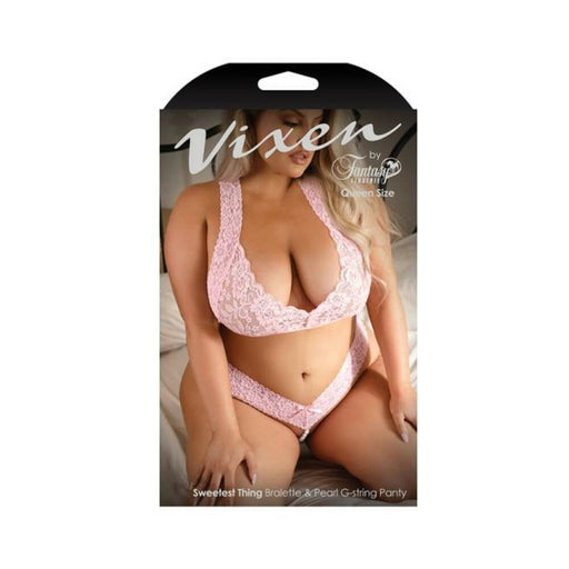 Fantasy Lingerie Vixen Sweetest Thing Lace Bralette & Pearl G-string Panty Pink Queen Size - SexToy.com