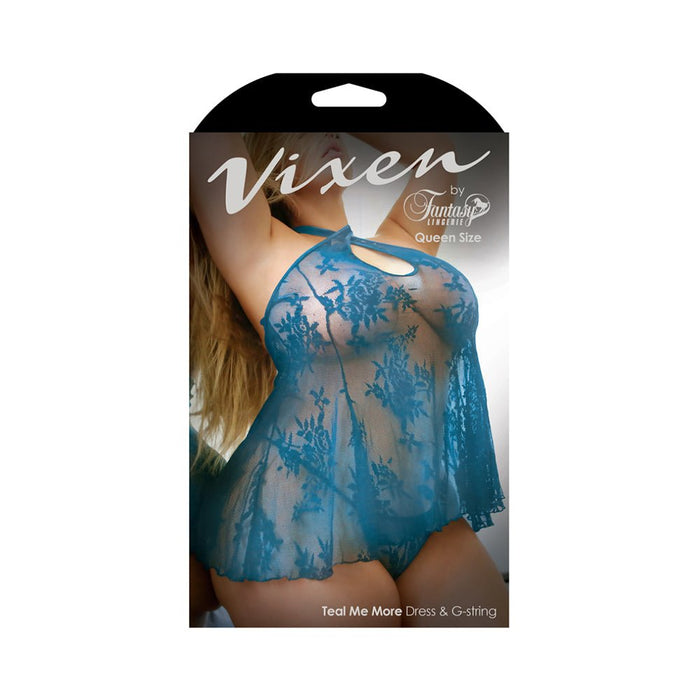 Fantasy Lingerie Vixen Teal Me More Stretch Lace Dress & G-String | SexToy.com
